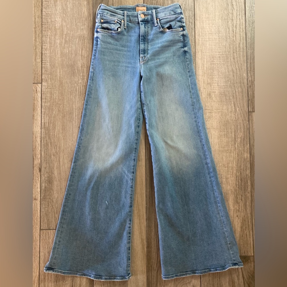 MOTHER Wide Leg Flare Jeans in Light Blue Denim